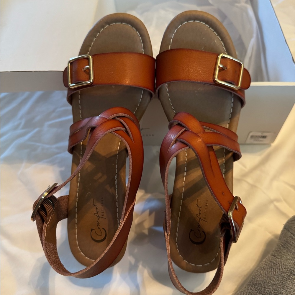 Cato Comfort Est. 1946 Studded Platform Sandals - Cognac - Size 8M